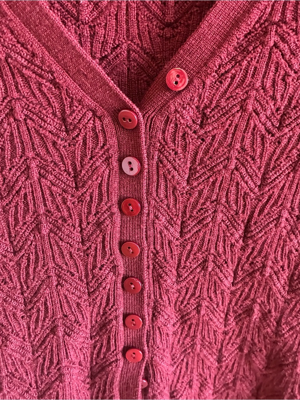 Reformation Wine Red Textured V-Neck Button Cardigan - Picture 5 of 8